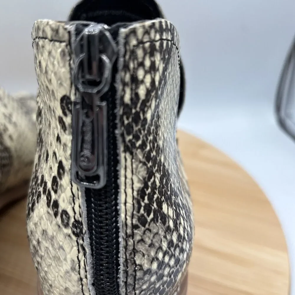 Blondo Neda Snake Print Waterproof Leather Ankle Boot Back Zip Sz 8 boho Western